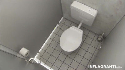 Trashy bitch gets her mouth peed next to the toilet