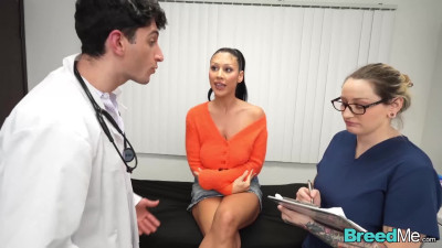 Big chested Latina is getting a creampie from the doc