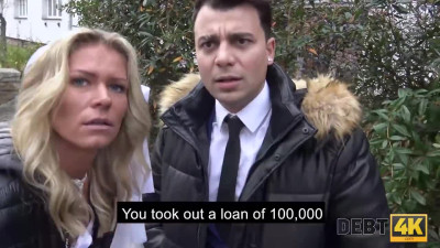 Fantastic blonde woman is fucking the debt collector