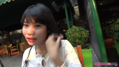 Thai woman is picked up and creampied by an American