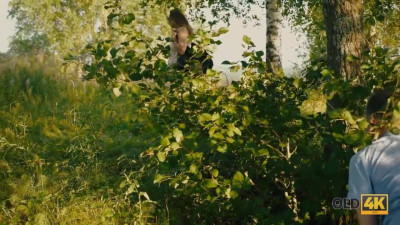 Outdoors screwing in the grass for a horny grandpa