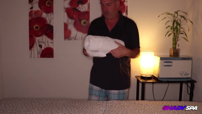 Double blowjob by a teen and MILF at the local spa