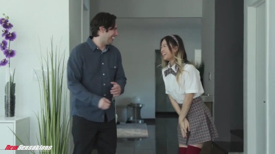 Petite Asian schoolgirl fucked by her middle aged stepbro