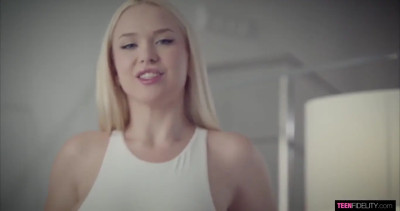 Blonde with big boobs sucks cock and rides it very well